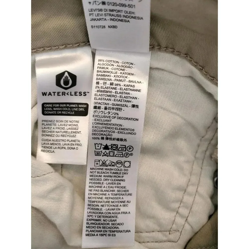 Levi’s 514 Straight Fit Pants Mens 38x32(‎ 30.5) Tan Chino Twill Waterless